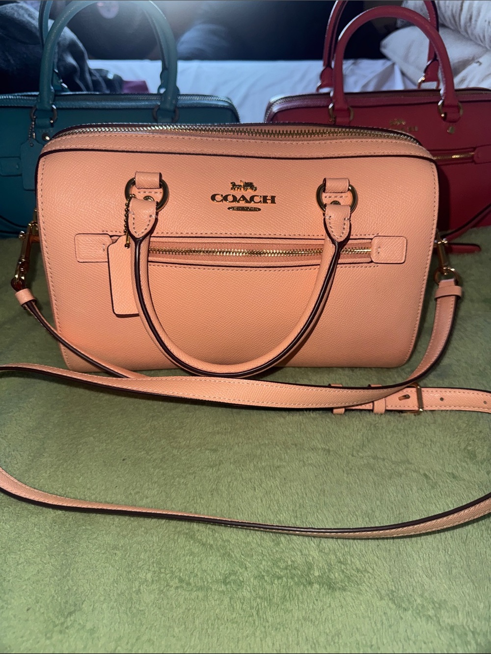 Coach Pebbled Leather Satchel in Blush Pink with Gold Hardware